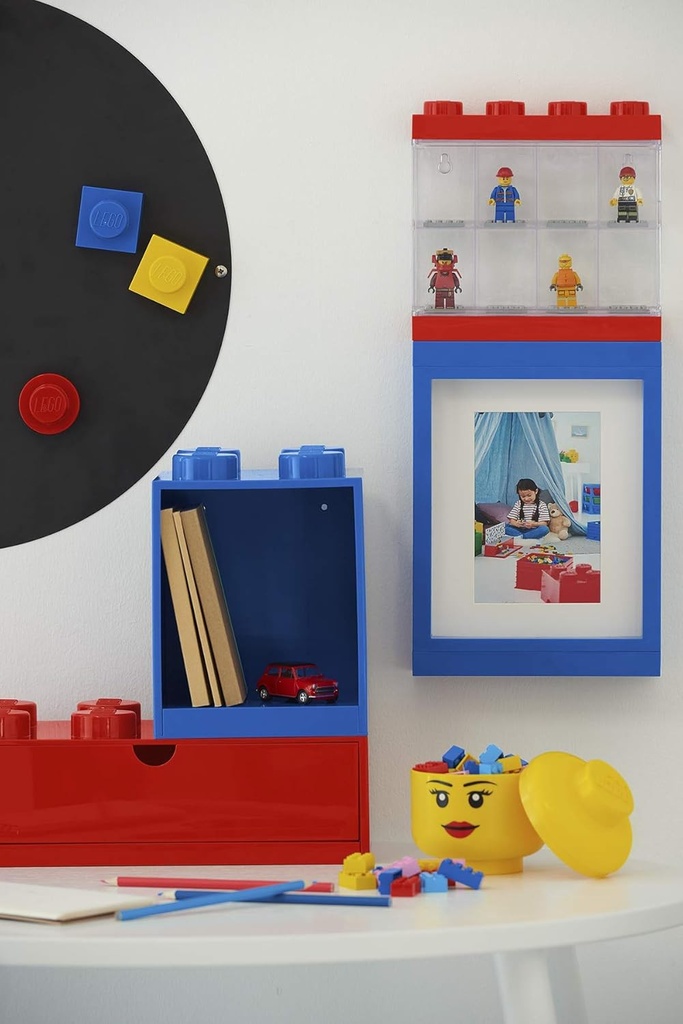 LEGO Minifigure Display Case 16 Red Stackable Container for Wall or Desk Space