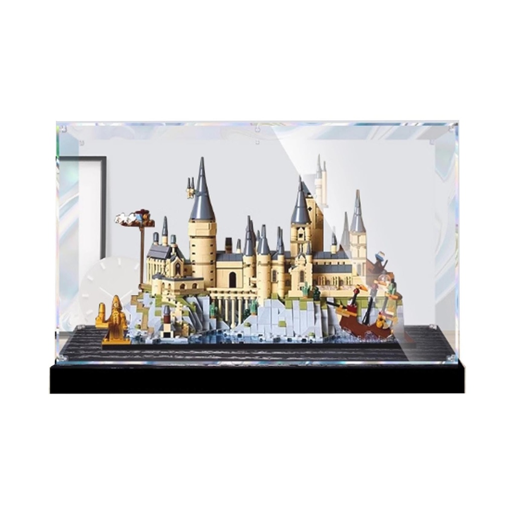 Transparent Acrylic Display Casefor Lego 76419 Castle and Courtyard Model Clear BoxStorage BoxDisplay BoxCompatible with 76419 Model Display Box only Wood Grain Raised Base