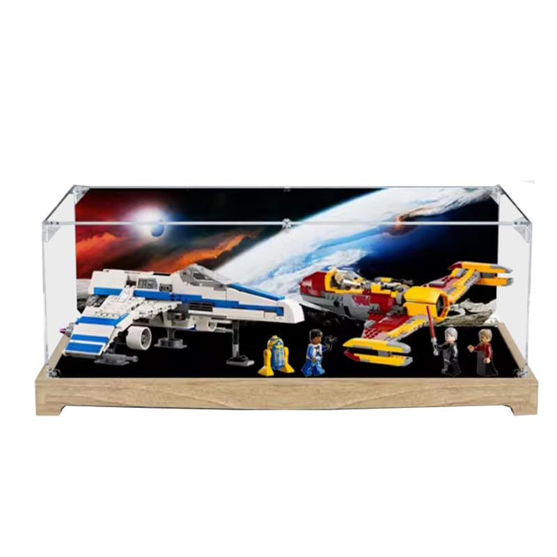 HCAEIOFJ Clear Acrylic Display Case for Lego Star 75364 Applicable for Ahsoka Republic EWing vs Shin Hatis Starfighter Display Box Wars GiftDisplay Case Only Wood BottomBackground