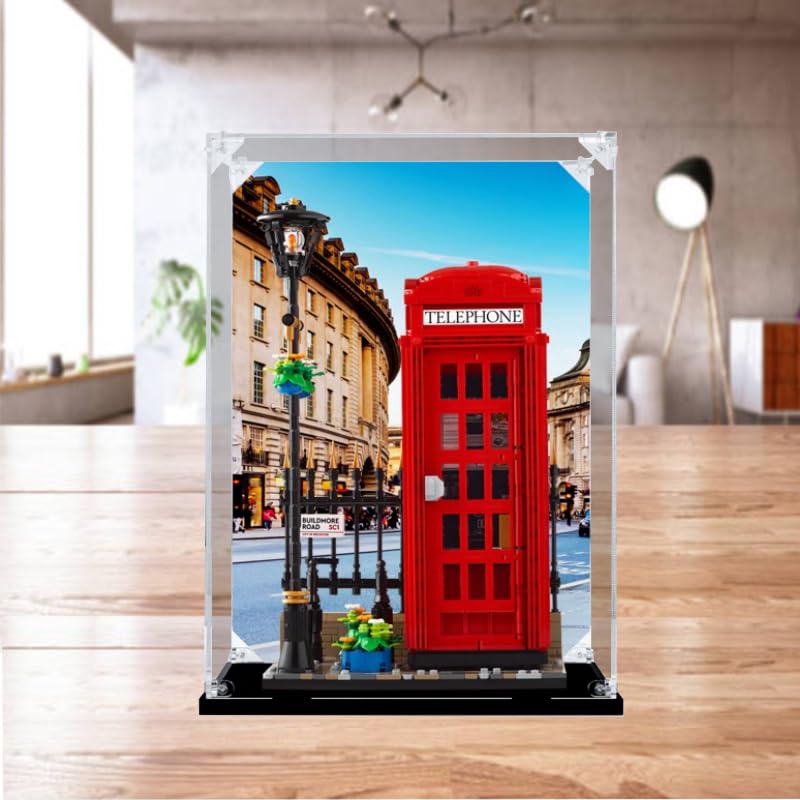 BoHeart AcrylVitrine für Lego 21347 London Red Telephone Box Modell staubdichte Displaybox Aufbewahrungsbox transparente Box Displaybox kompatibel mit 21347nur Hülle kein Modell