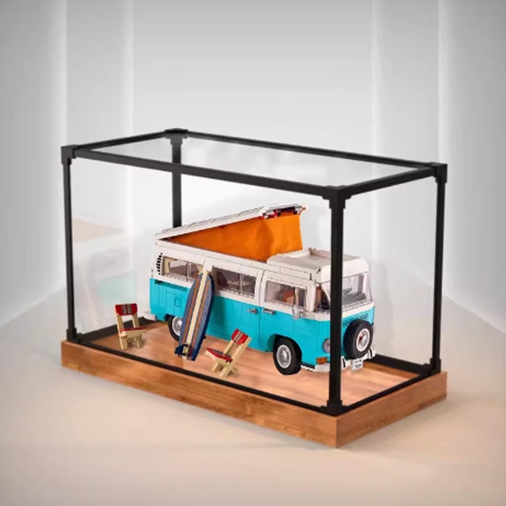Transparent Acrylic display box for Lego 10279 Volkswagen Campervan model Dustproof Storage Display Box Model Not Included woodgrain base