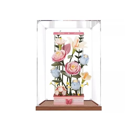 Transparent Acrylic display box for Lego rose flower model Dustproof Storage Display Box Model Not Included 3mm wood base