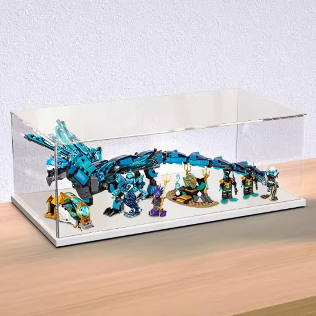 Acrylic Display Box for Lego 71754 Model of Water Dragon Transparent Dustproof Display Box Compatible with Lego 71754 Construction kit Model not Included White Base