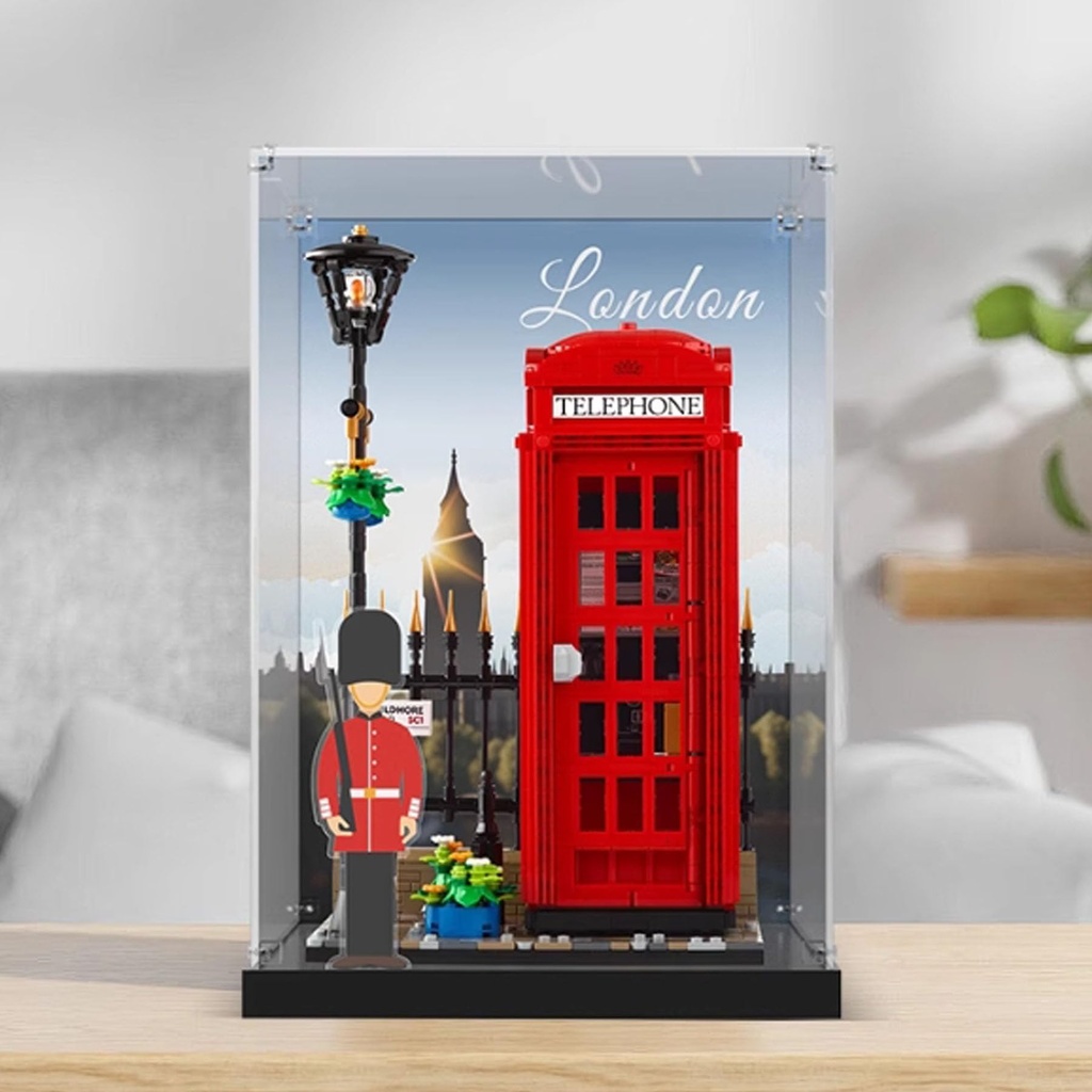 Acrylic Display Case for Lego 21347 Red telephone booth in London Showcase Protects and Decorate Model with Dust Storage Box Only