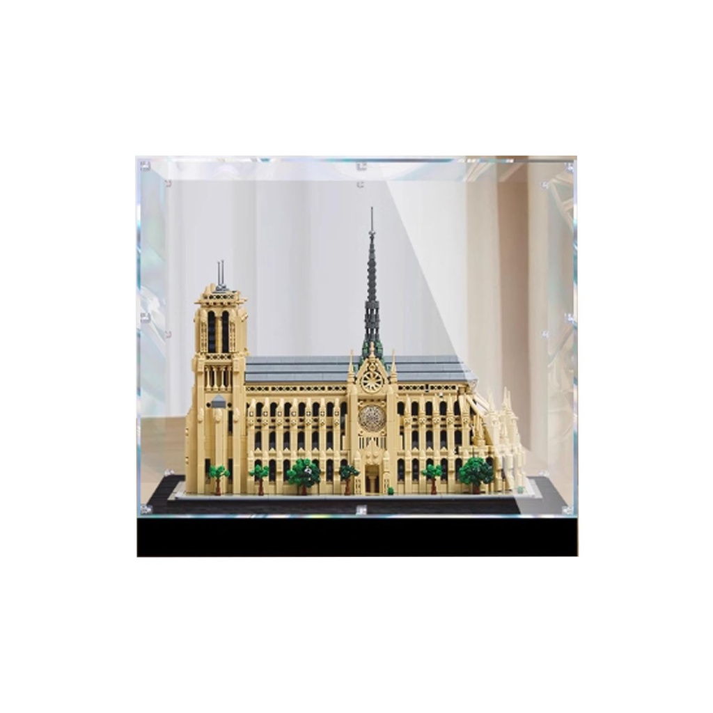 Transparent Acrylic Display Casefor Lego 21061 Notre Dame de Paris Model Clear BoxStorage BoxDisplay BoxCompatible with 21061 Model Display Box only Wood Grain Raised Base