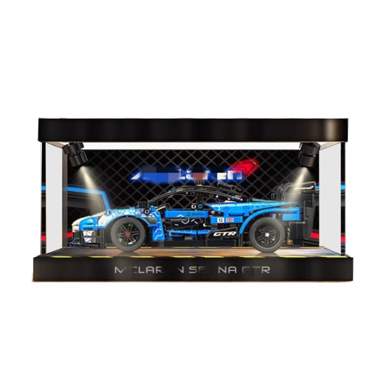 HCAEIOFJ Clear Acrylic Display Case for Lego Technic 42123 Applicable for McLaren Senna GTR Designed Display Box GiftDisplay Case Only BackgroundTop Light