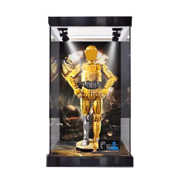 HCAEIOFJ Clear Acrylic Display Case for Lego SW 75398 Applicable for C3PO Buildable Droid Figure Display Box GiftDisplay Case Only BackgroundTop Light