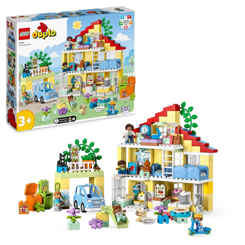 LEGO 10994 DUPLO Town 3in1 Family House BrickBuilt Dolls House with PushGo Car 5 Figures 2 Animals and LightUp Toy Lamp Playhouse Toys for Toddlers Girls and Boys Aged 3