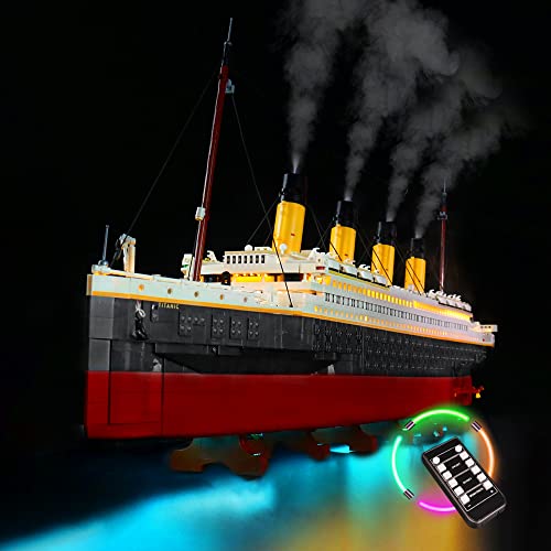 BrickBling LED Lighting Compatible with Lego Creator Expert Titanic Building Set 10294 Not Model DIY Lighting Set with Smoke Module for Titanic Ship Decoration Light for 10294