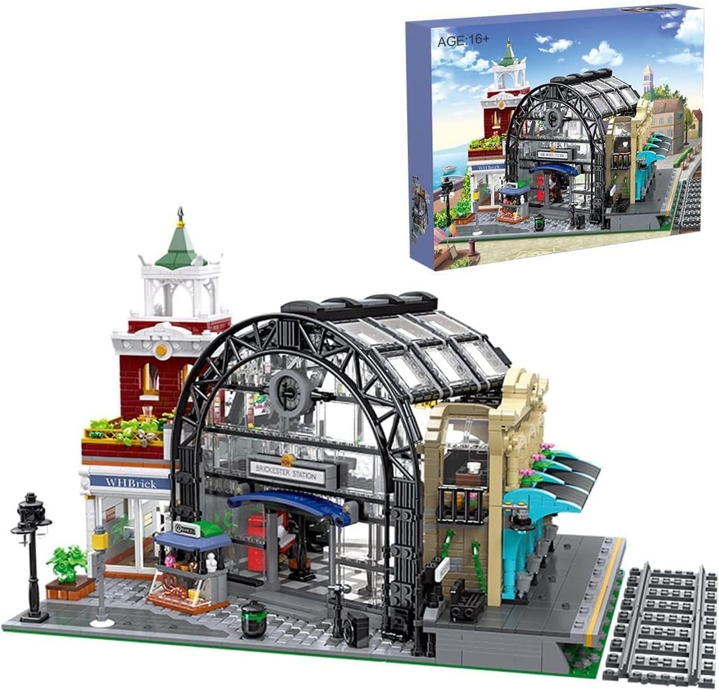 Modular House Building 2720 PiecesModern European Railway Station Architecture Building Set with LED Lights Modular Train Station Construction Toy Sets for Kids Adult Compatible with Lego
