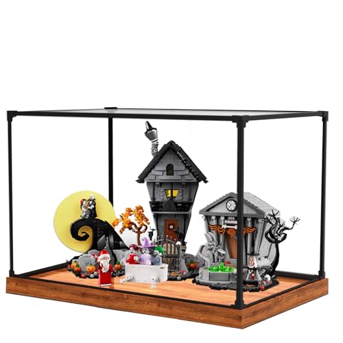 Acrylic Display Case for Lego 21351 Christmas Eve Horror Building SetClear Display Case DustProof Display Case Compatible with Lego 21351 Only Display Case Wooden Base