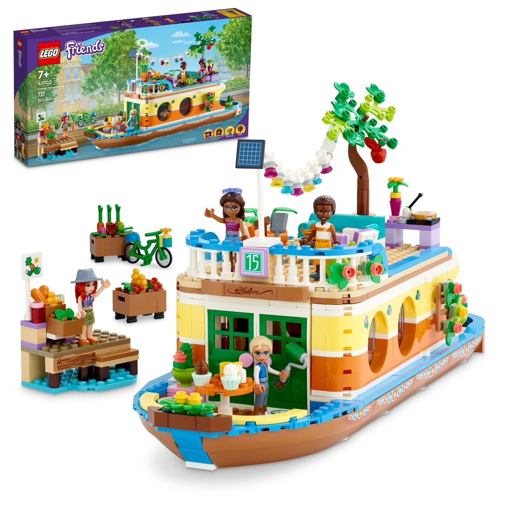 LEGO Friends Canal Houseboat 41702 Building Kit Comes with 4 MiniDolls Including Mia and 1 Animal Toy Birthday Gift for Kids Aged 7 737 Pieces