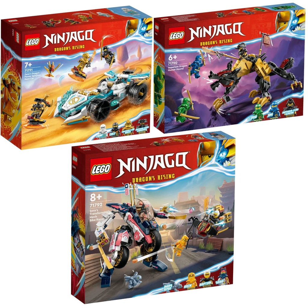 Lego Ninjago Set of 3 71790 Imperial Dragon Hunter Hunting Dog 71791 Zanes Dragon Power Spinjitzu Racing Car 71792 Soras Mech Bike
