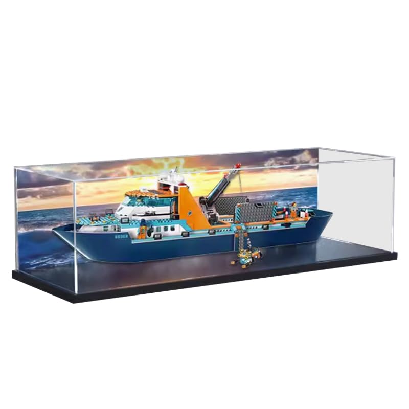 HCAEIOFJ Clear Acrylic Display Case for Lego City 60368 Applicable for Arctic Explorer Ship Display Box GiftDisplay Case Only Black BottomBackground