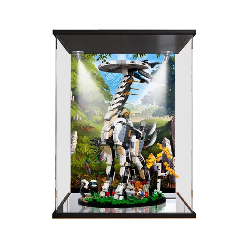 HCAEIOFJ Clear Acrylic Display Case for Lego 76989 Applicable for Horizon Forbidden West Tallneck Designed Display Box GiftDisplay Case Only Mirror BottomWhite Light