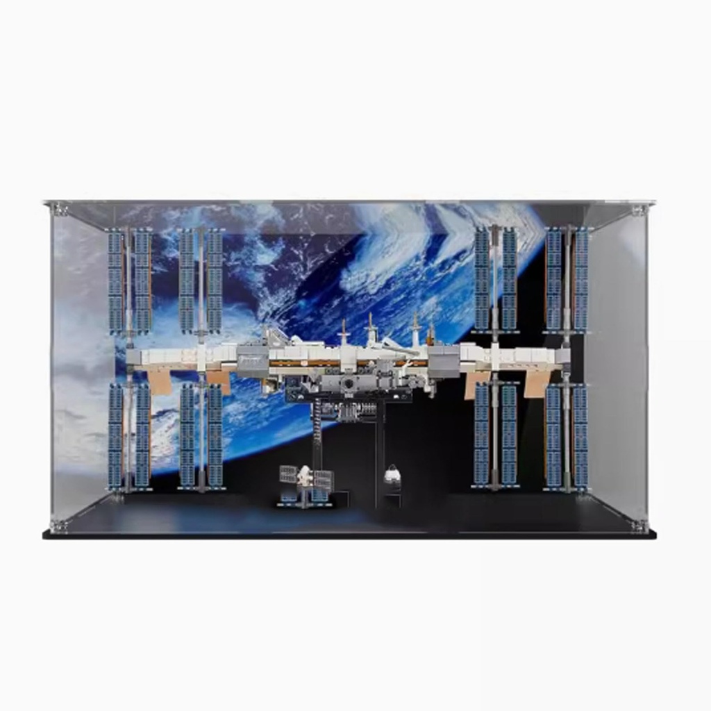Clear acrylic display case for Lego 21321 International Space Station Display box building block collectibles transparent dustproof storage box stand for case only Background
