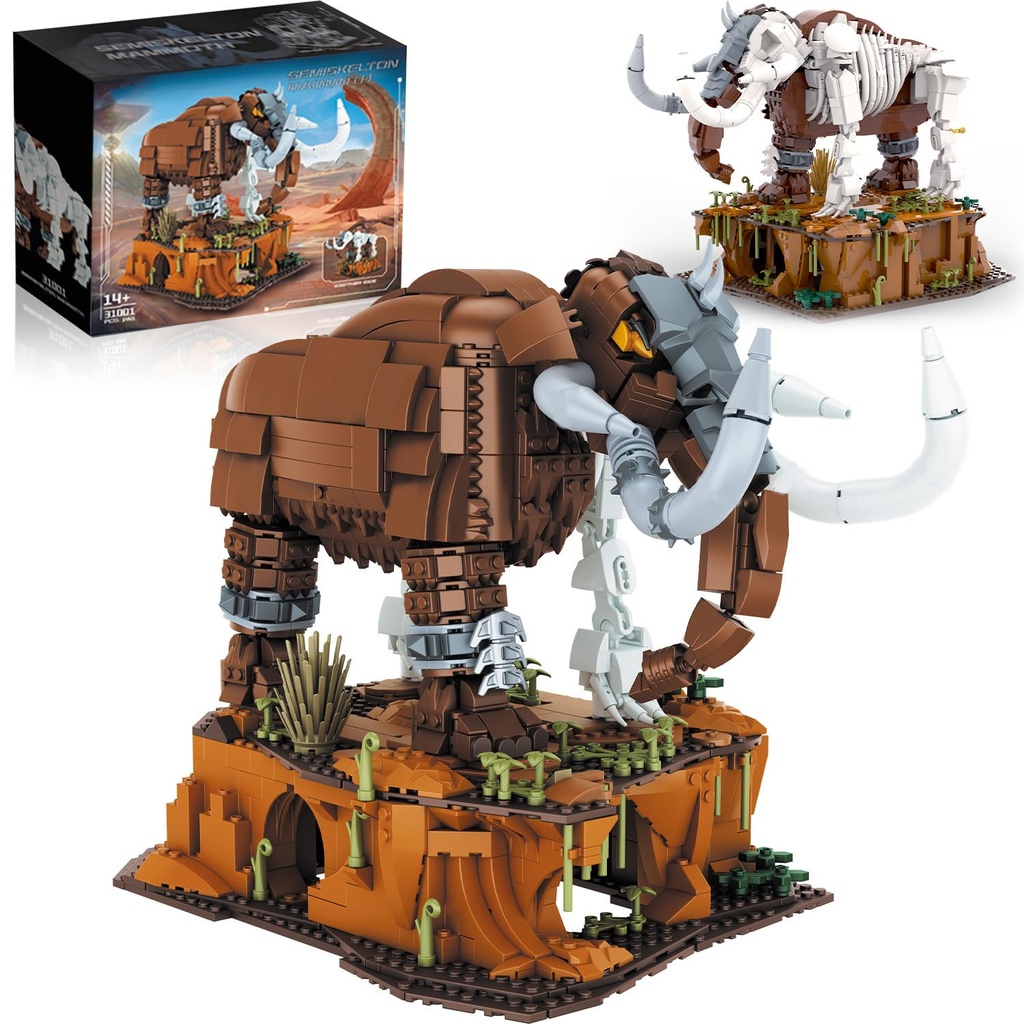 Huge Mammoth Fossil Building Kit with Habitat Base Elephant Crossing Toys Compatible with Lego Animal Dinosaur SetsBirthday Gift for Adults Kids Aged 14 1310 PCS