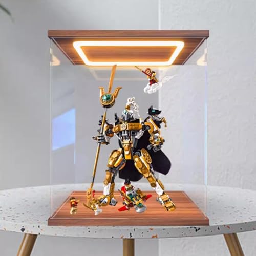 Transparent Acrylic Display Case for Lego 80065 Sky God Mecha Model Clear BoxStorage BoxDisplay BoxCompatible with 80065 Model Display Box only Walnut Backlight