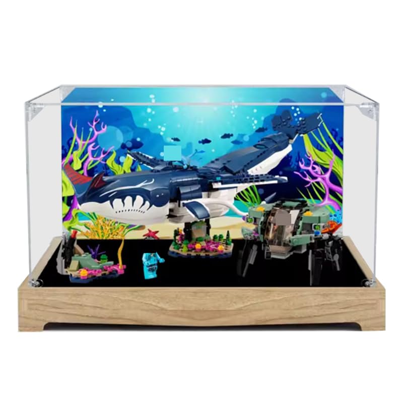 HCAEIOFJ Clear Acrylic Display Case for Lego Avatar 75579 Applicable for The Way of Water Payakan The Tulkun Crabsuit Display Box GiftDisplay Case Only Wood Bottom