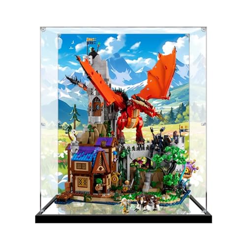 Figures Display Box for LEGO 21348 for Dungeons Dragons Red Dragons Tale Acrylic Dustproof Transparent Custom Display Case No Model mirrorbackground B