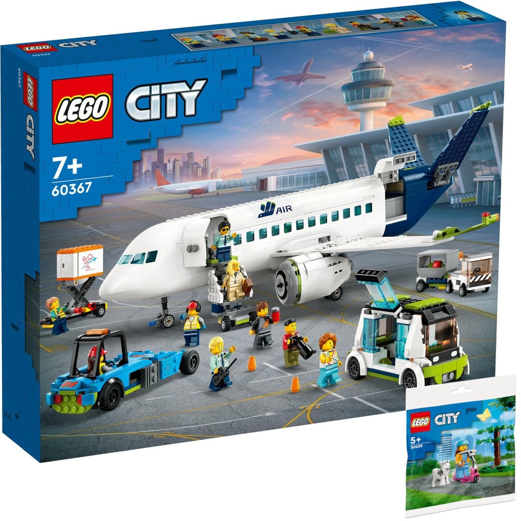 Lego City 60367 Passenger Plane 30639 Dog Park and Scooter Set of 2