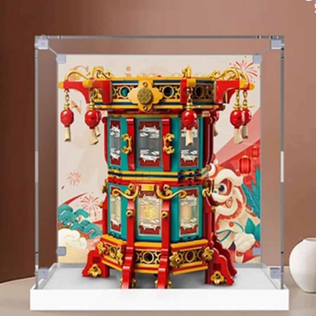Transparent Acrylic Display Case for Lego 80116 Fortune Turning Lamp Model Clear Box Storage Box Display Box Compatible with 80116 Model Display Box only D model