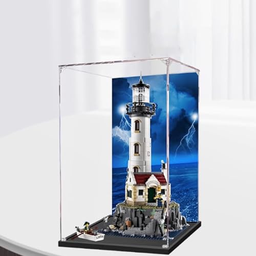 Acrylic Display Case Compatible with Lego 21335 Ideas Series Motorized Light Tower Model Set Dustproof Transparent Display Case Storage Box Display Case Only Painted Background