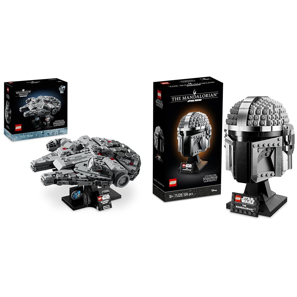 LEGO Star Wars Millenium Falcon 25th Anniversary Vehicle Building Set 75328 Star Wars The Mandalorian Helmet Buildable Model Kit Display Collectible Decoration Set