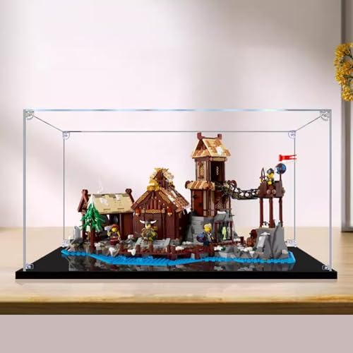 Acrylic Display Case Is Compatible with Lego 21343 Middle Ages Viking Tribe Building Kit Model Collectibles Dustproof Clear Display Box only Storage Box Black base 3mm