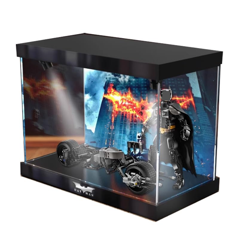 HCAEIOFJ Clear Acrylic Display Case for Lego DC 76273 Applicable for Batman The BatPod Bike Display Box GiftDisplay Case Only Backgroundtop Light