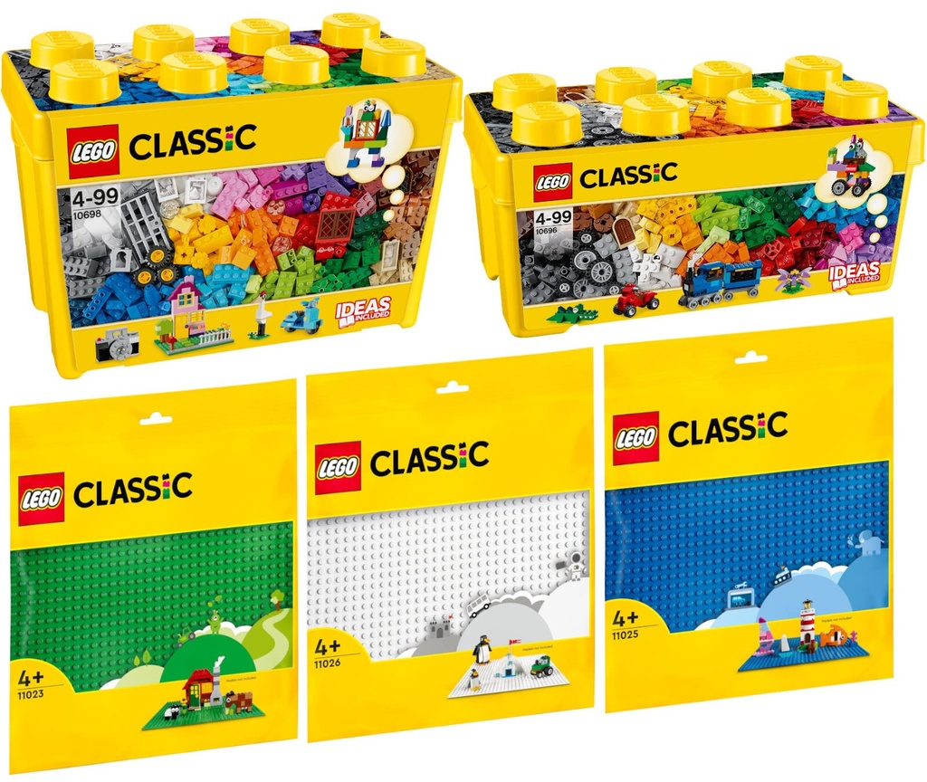 BRICKCOMPLETE Lego Classic Set 5 Building Boxes Medium Large Green Blue White Building Plates