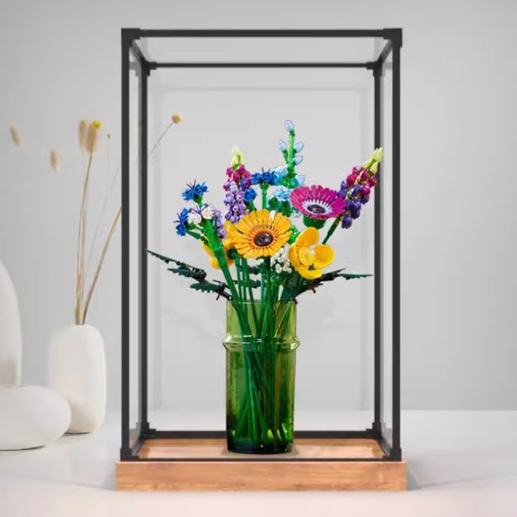 Acrylic Display Box for Lego 10313 Flower Transparent Dustproof Display Box Compatible with Lego 10313 Construction kit Model not Included Wooden Base