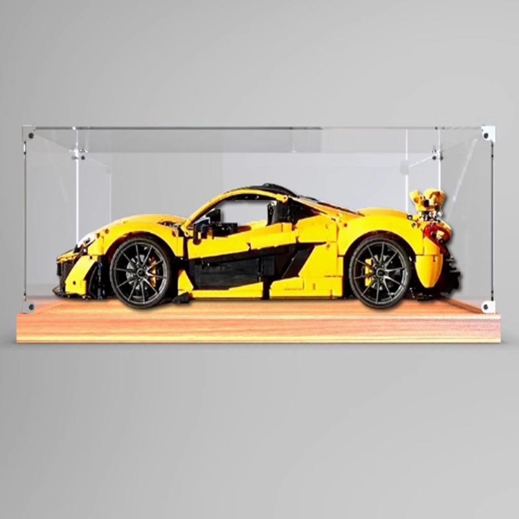 Transparent Acrylic Display Casefor Lego 42172 Racing Model Clear BoxStorage BoxDisplay BoxCompatible with 42172 Model Display Box only Wood Grain Base