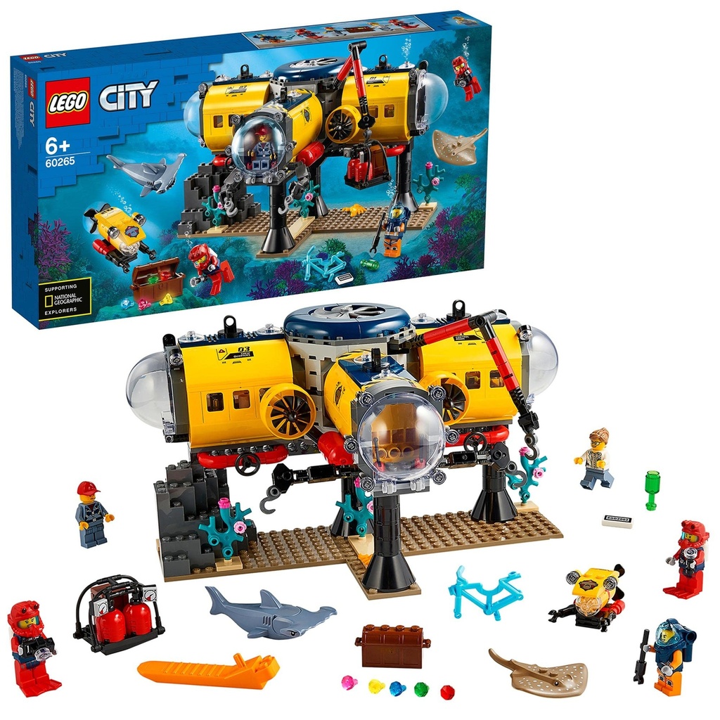LEGO 60265 City Oceans Exploration Base Deep Sea Ocean Toys with Drone Shark Figure and Diver Minifigures Gifts for Boys Girls age 6 plus
