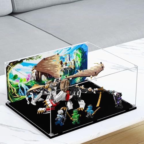 Acrylic Display Box Compatible with Lego 71809 Dragon Kit Dustproof Clear Box Collectible Decorative Display Box Gift Display Box Only Black Base 3mm
