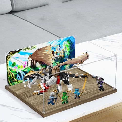 Acrylic Display Box Compatible with Lego 71809 Dragon Kit Dustproof Clear Box Collectible Decorative Display Box Gift Display Box Only Wooden Base 3mm