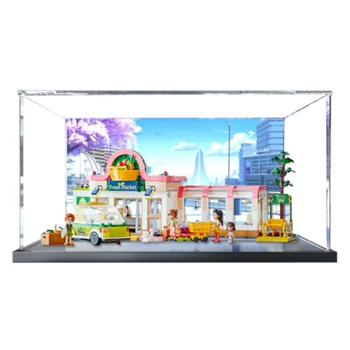Figures Display Box for LEGO 41729 for Friends Heartlake Downtown Diner Acrylic Dustproof Transparent Custom Display Case No Model background C