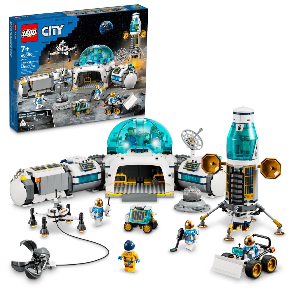 LEGO City Lunar Research Base Outer Space Toy for Kids who Love Space 60350 NASA Inspired Lunar Lander Rover and Moon Buggy with 6 Astronaut Minifigures Ages 7 Plus