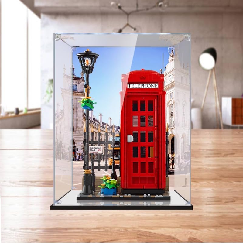 BoHeart AcrylVitrine für Lego 21347 London Red Telephone Box Modell staubdichte Displaybox Aufbewahrungsbox transparente Box Displaybox kompatibel mit 21347nur Hülle kein Modell