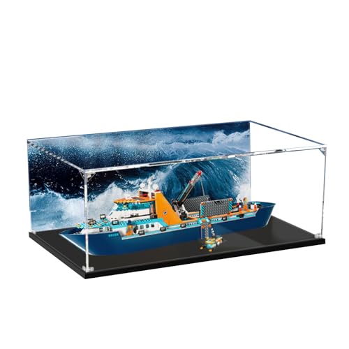 BoHeart Acrylic Display Case for Lego 60368 for Explorer Ship Model Dustproof Display Box Size752025 cm Model Not Included Back spray version