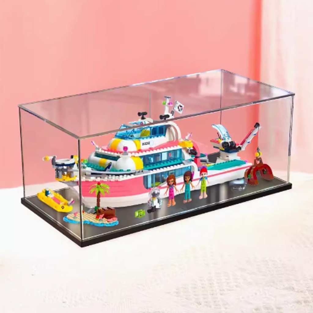 Transparent Acrylic display box for Lego 41381 Love Rescue Boat model Dustproof Storage Display Box Model Not Included Black base