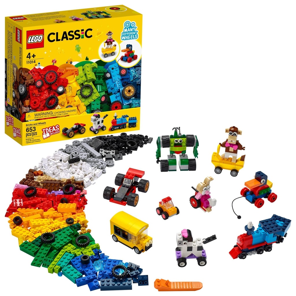 LEGO Classic Bricks and Wheels 11014 Building Kit Includes a Toy car Train Bus Robot Skateboarding Zebra Race car Bunny in a Wheelchair and Much More 2021 653 Pieces