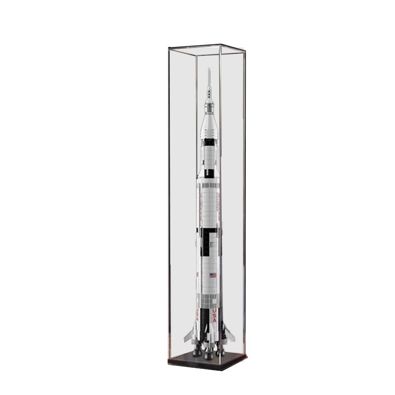 HCAEIOFJ Clear Acrylic Display Case for Lego Ideas 21309 Applicable for Nasa Apollo Saturn V Set Display Box GiftDisplay Case Only Black Bottom 2