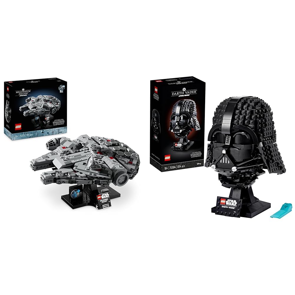 LEGO Star Wars Millenium Falcon 25th Anniversary Vehicle Building Set Star Wars Darth Vader Helmet Set Mask Display Model Kit for Adults to Build Gift Idea for Men Women Him or Her