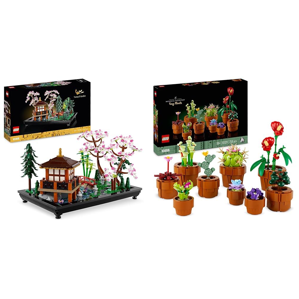 LEGO 10315 Icons Tranquil Garden Botanical Zen Garden Kit for Adults with Lotus Flowers Customisable Desk Decoration 10329 Icons Plantas Diminutas Colección Botánica con 9 Flores Artificiales