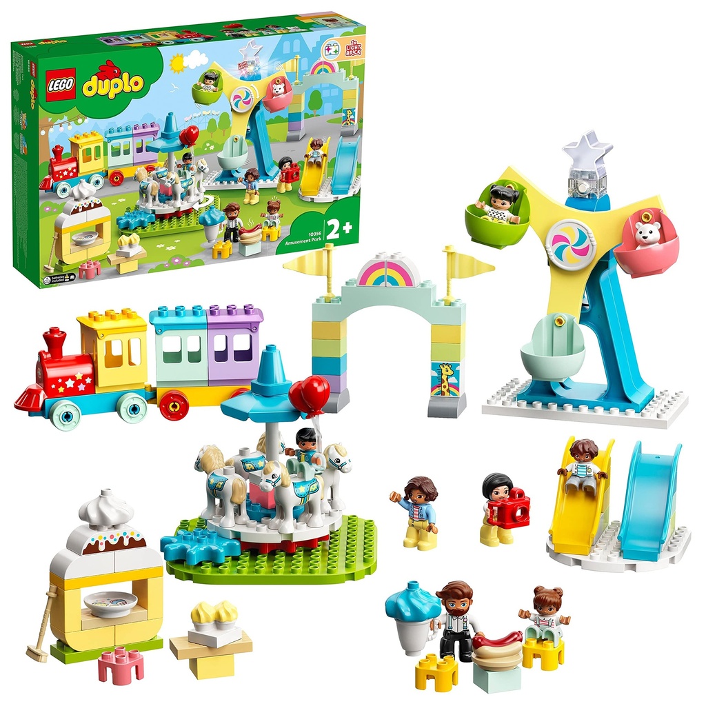 LEGO 10956 DUPLO Amusement Park Fairground with Train Carousel Ferris Wheel Building Toy 2 Years Old