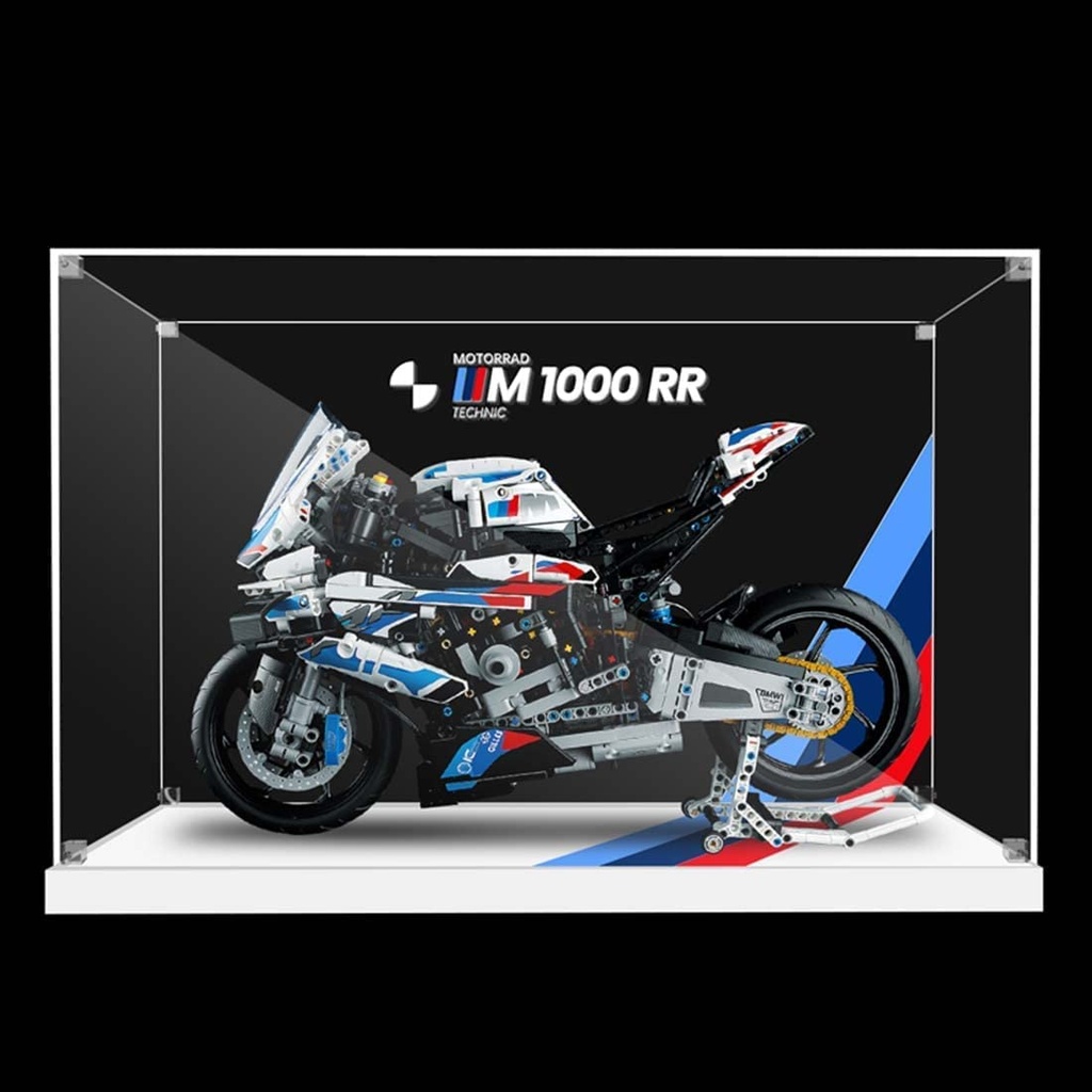 Tirff Acrylic Dustproof Display Case Compatible with Lego 42130 Technic BMW M 1000 RR Motorcycle Showcase Dustproof Display Case for Lego 42130 Not Included Model Kit Style 02