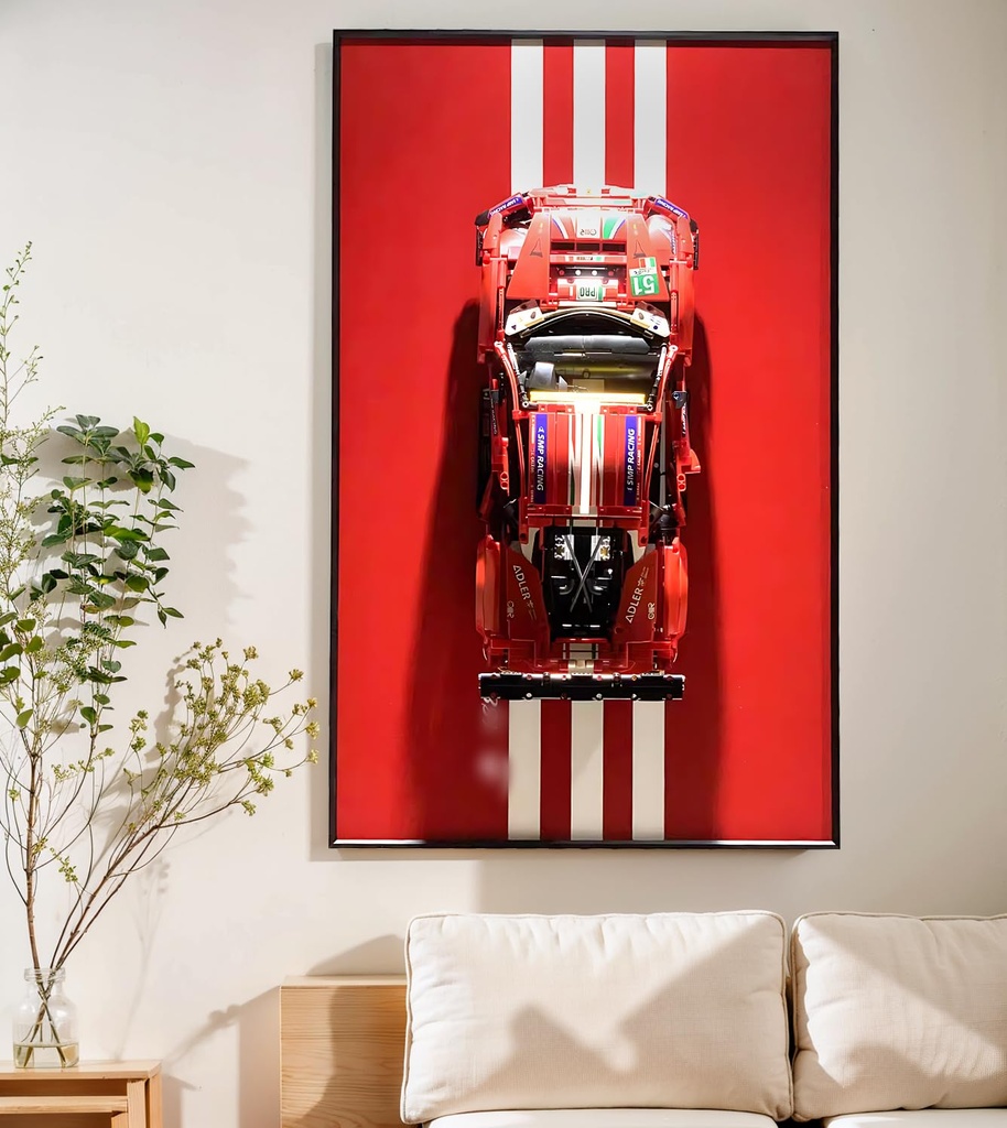 iCUANUTY Wall Sign Display for LEGO 42125 Technic Ferrari 488 GTE Supersport AF Corse 51 Adults Decorative Paintings Wall Sign for LEGO Model Car Gifts for LEGO Lovers 75 x 45 cm