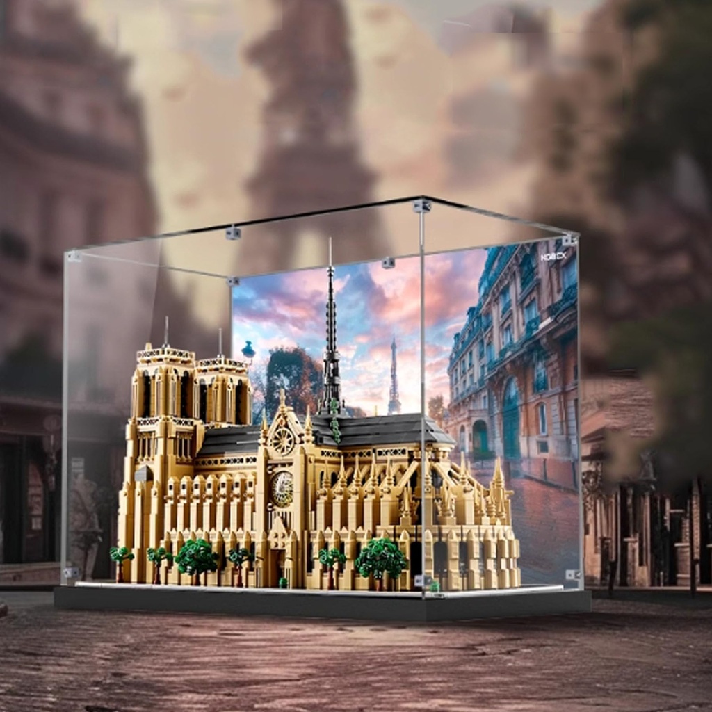 Selfassembling clear acrylic display box dustproof storage collectibles memorabilia display box cube countertop box for Lego 21061 Notre Dame de Paris block model box only Background