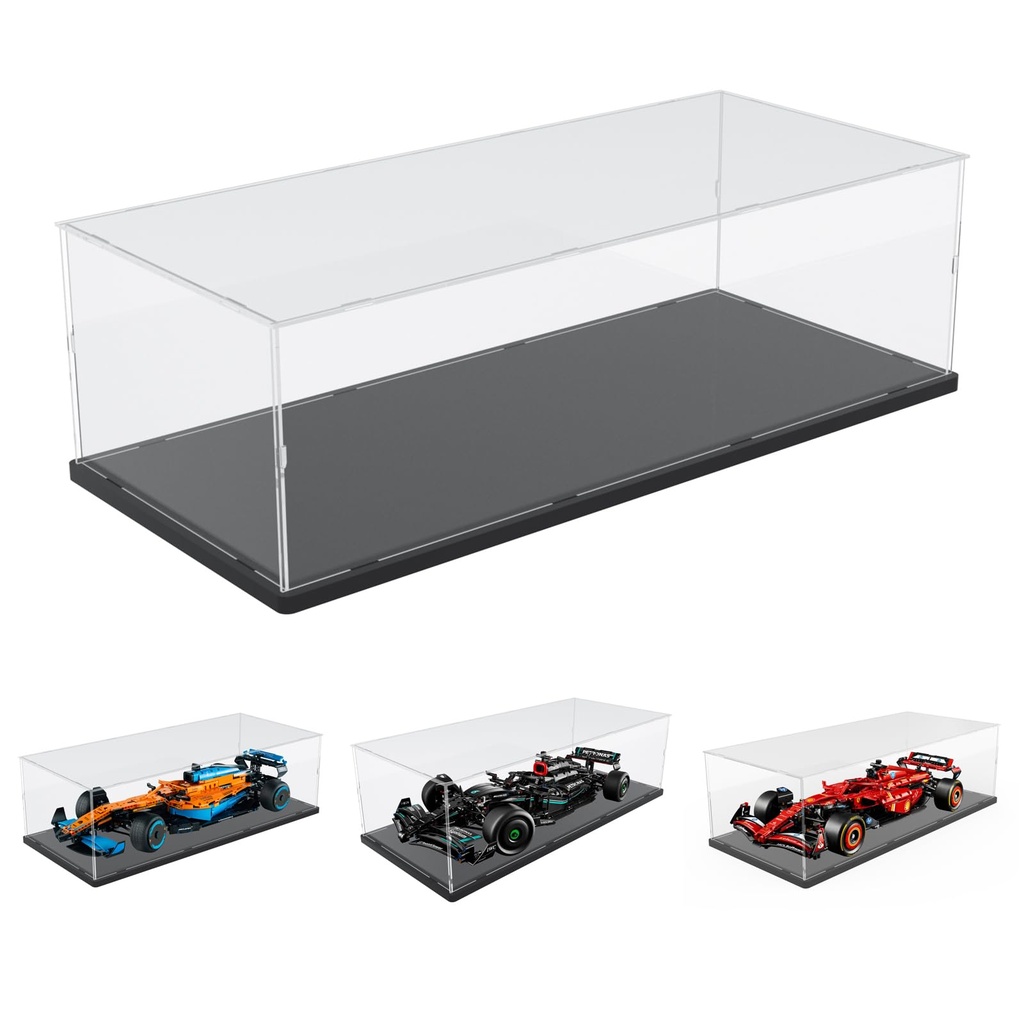 Choowin Acrylic Display Case for Lego Mercedes F1 for Lego McLaren F1 for Lego Ferrari F1 for Lego F1 Car Display Thickened Clear Acrylic Display Cases for Collectibles Assemble DustproofBlack Base